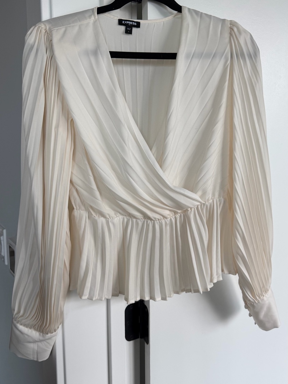 Express Cream Pleated Surplice Peplum Blouse